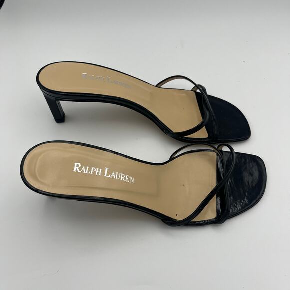 Ralph Lauren Women's Black Patent Leather Slides Size 7B - Picture 2 of 8